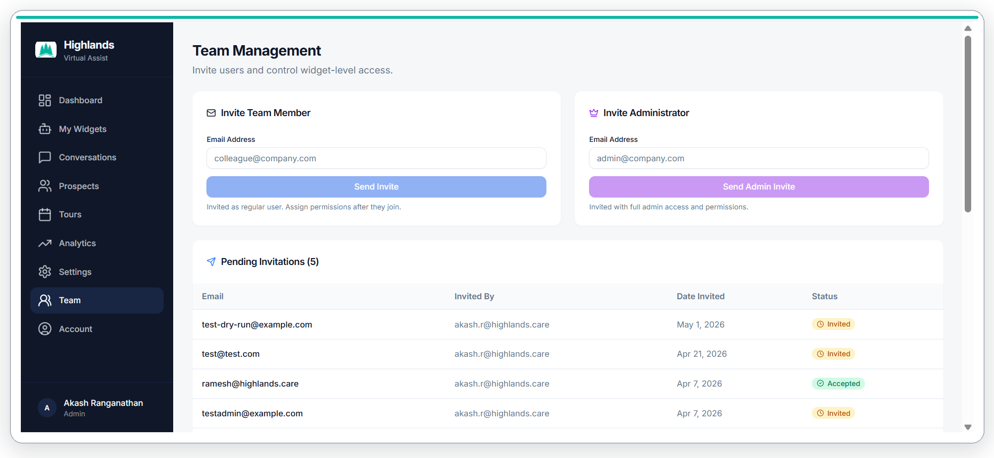 Team management view